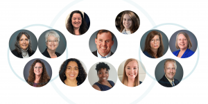 Collage of NDI staff member headshots, including Rebecca Salon, Mary Lynn Revoir, Nancy Boutot, Hope Price, Elizabeth Layman, Thomas Foley, Andrea Urqueta Alfaro, Bridgett Graham, Michelle Bornhoft, Laura Gleneck, Laurie Schaller, and Kevin Nickerson