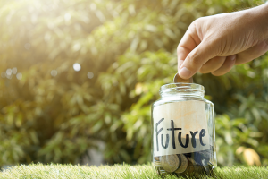 a jar of money savings for the future. 